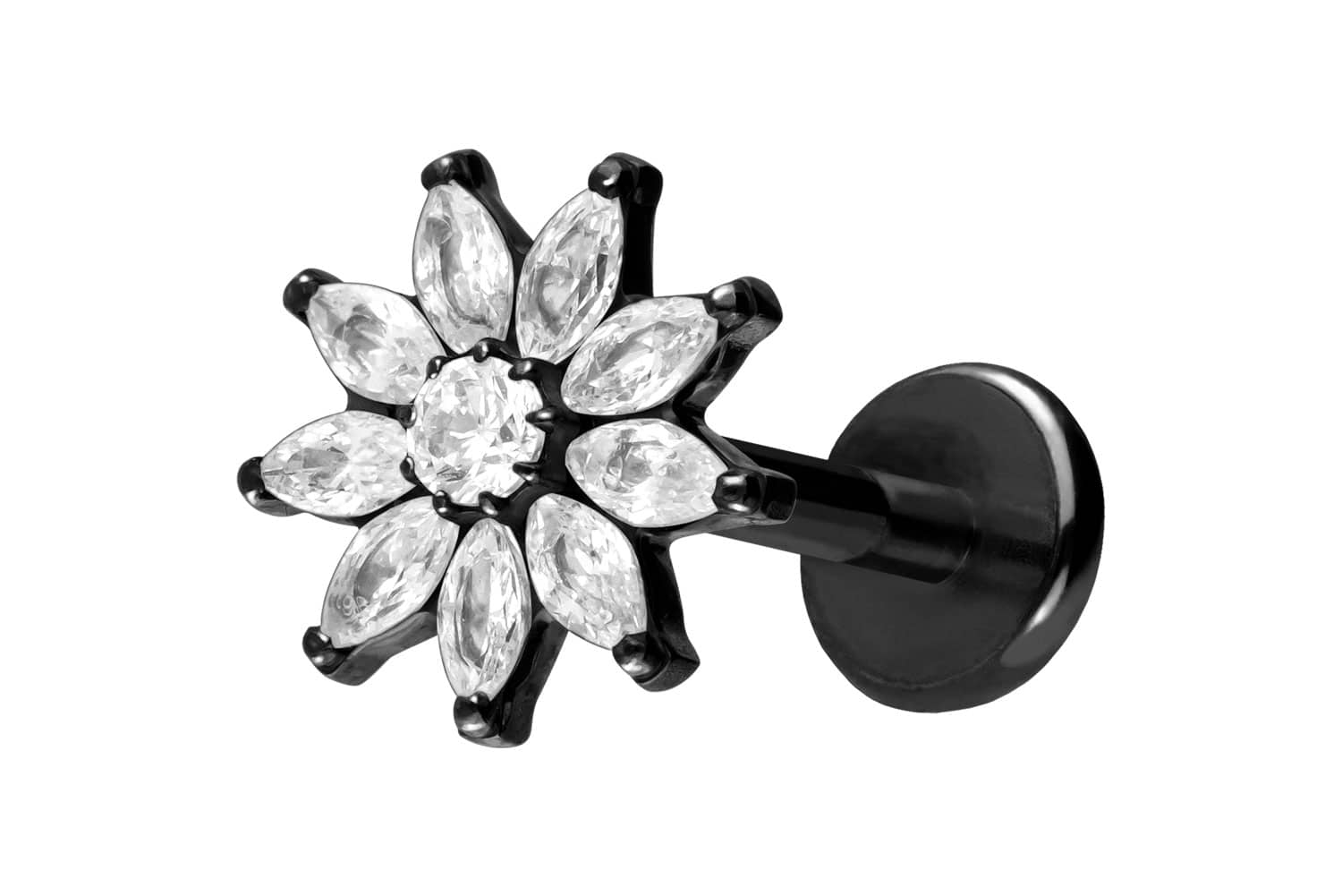 Titan Labret Piercing mit Push Fit KRISTALLBLUME